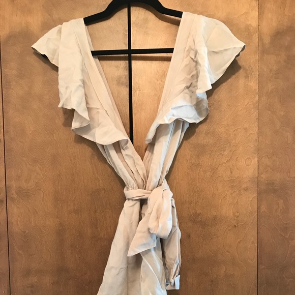 ASOS Beach Playsuit with Frill Shoulder and Tie - Picture 3 of 7